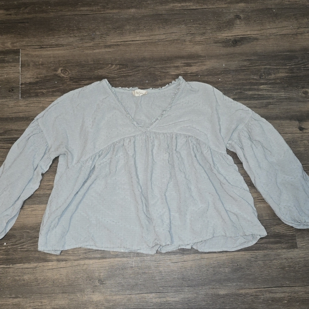 Altar’d State Sage Swiss Dot Babydoll Top Size M Boho Blouse